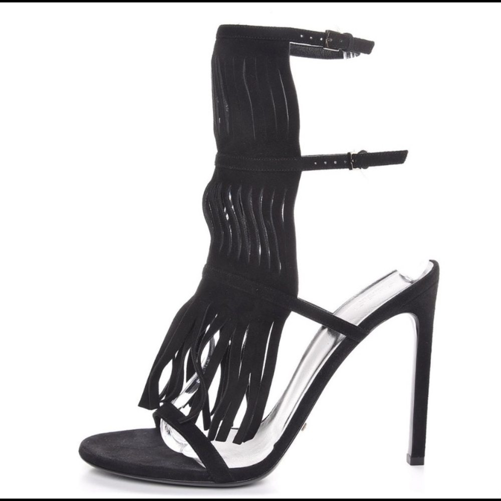 Black Gucci Suede Fringe Heels